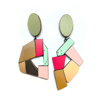Geometric Earrings -Gold/Fuchsia
