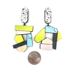Geometric Earrings - Light Blue/Yellow/Pink/Green-Earrings-Karen Vanmol-Pistachios