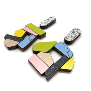 Geometric Earrings - Light Blue/Yellow/Pink/Green-Earrings-Karen Vanmol-Pistachios