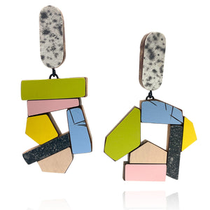 Geometric Earrings - Light Blue/Yellow/Pink/Green-Earrings-Karen Vanmol-Pistachios