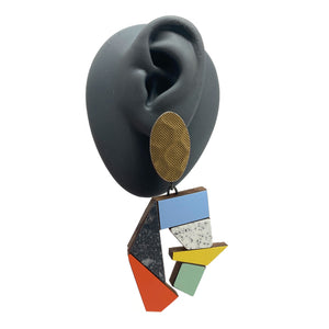 Geometric Earrings - Light Blue/Yellow/Red-Earrings-Karen Vanmol-Pistachios
