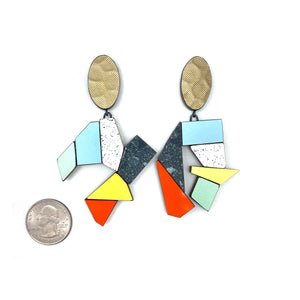 Geometric Earrings - Light Blue/Yellow/Red-Earrings-Karen Vanmol-Pistachios