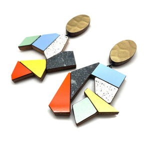Geometric Earrings - Light Blue/Yellow/Red-Earrings-Karen Vanmol-Pistachios