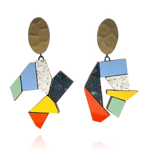 Geometric Earrings - Light Blue/Yellow/Red-Earrings-Karen Vanmol-Pistachios