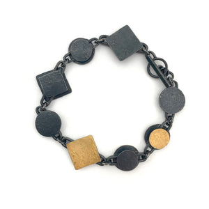 Gold and Oxidized Silver Link Bracelet-Earrings-Biba Schutz-Pistachios