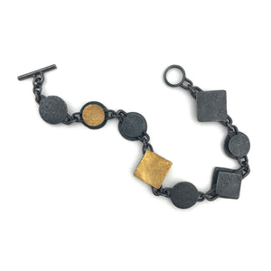 Gold and Oxidized Silver Link Bracelet-Earrings-Biba Schutz-Pistachios
