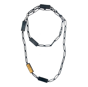 Gold and Oxidized Silver Link Necklace