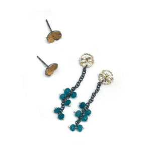 Golden Flower Studs with Blue Topaz Jackets-Earrings-So Young Park-Pistachios