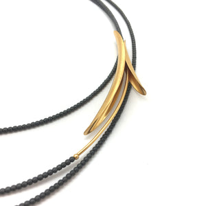 Grey Hematite Necklace with Gold Botanical Elements-Necklaces-Oliwia Kuczynska-Pistachios
