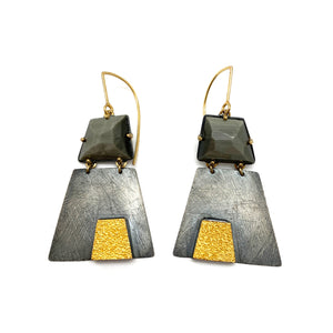 Grey Quartz Pyramid Earrings-Earrings-Heather Guidero-Pistachios