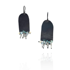 Half Oval Moonstone Fringe Earrings-Earrings-Karen Gilbert-Pistachios