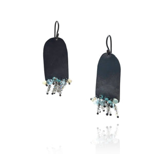 Half Oval Moonstone Fringe Earrings-Earrings-Karen Gilbert-Pistachios