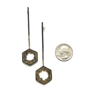 Hexagon Caviar Drops - Black and Gold-Earrings-Jessica Armstrong-Pistachios