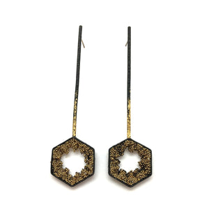 Hexagon Caviar Drops - Black and Gold-Earrings-Jessica Armstrong-Pistachios