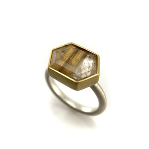 Hexagon Rutilated Quartz Ring-Rings-Heather Guidero-Pistachios