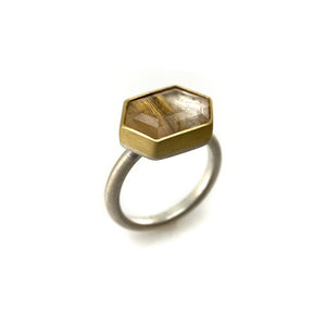 Hexagon Rutilated Quartz Ring-Rings-Heather Guidero-Pistachios