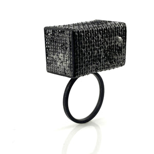 Large Mesh Rectangle Cube Ring-Rings-Sandra Salaices-Pistachios
