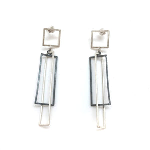 Layered Rectangle Earrings - Oxi/Silver-Earrings-Veronika Majewska-Pistachios