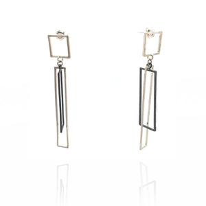 Layered Rectangle Earrings - Oxi/Silver-Earrings-Veronika Majewska-Pistachios