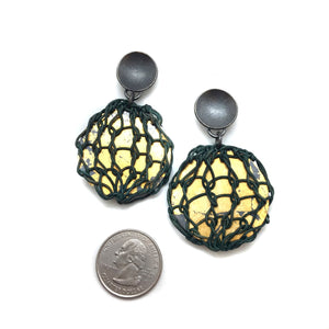 Leather and Gold Netted Drops - Green-Earrings-Brooke Marks-Swanson-Pistachios