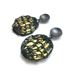 Leather and Gold Netted Drops - Green-Earrings-Brooke Marks-Swanson-Pistachios