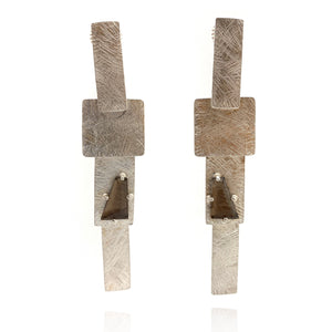 Long Carved Tab Link Earrings - Smoky Quartz-Earrings-Heather Guidero-Pistachios