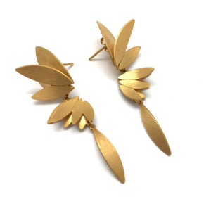 Long Feathered Wing Drops - Gold-Earrings-Oliwia Kuczynska-Pistachios