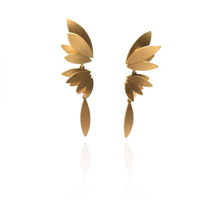 Long Feathered Wing Drops - Gold-Earrings-Oliwia Kuczynska-Pistachios