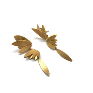 Long Feathered Wing Drops - Gold-Earrings-Oliwia Kuczynska-Pistachios