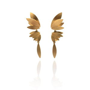 Long Feathered Wing Drops - Gold-Earrings-Oliwia Kuczynska-Pistachios