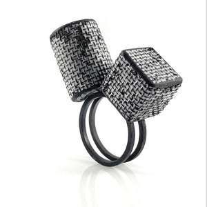 Mesh Cylinder and Cube Ring-Rings-Sandra Salaices-Pistachios