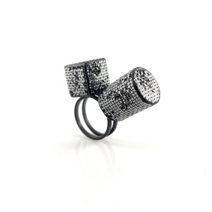 Mesh Cylinder and Cube Ring-Rings-Sandra Salaices-Pistachios