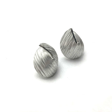 Mini Folded Ribbon Earrings - Silver
