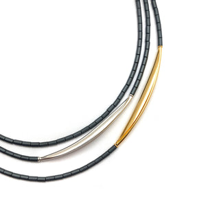 Multi-Strand Grey Hematite, Gold Vermeil & Sterling Silver Necklace-Necklaces-Oliwia Kuczynska-Pistachios
