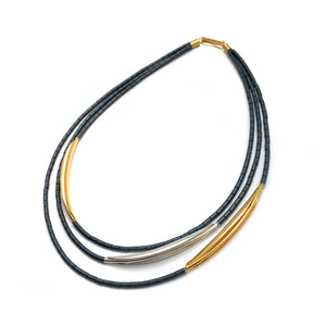 Multi-Strand Grey Hematite, Gold Vermeil & Sterling Silver Necklace-Necklaces-Oliwia Kuczynska-Pistachios