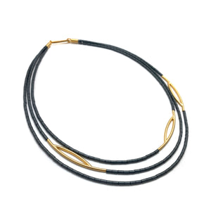 Multi-Strand Hematite Bead Eyelet Necklace-Necklaces-Oliwia Kuczynska-Pistachios