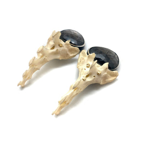 Of Mineral and Marrow Earrings - Rabbit Sacrum and Sapphire-Earrings-Carin Jones-Pistachios
