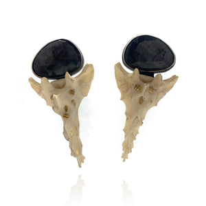 Of Mineral and Marrow Earrings - Rabbit Sacrum and Sapphire-Earrings-Carin Jones-Pistachios