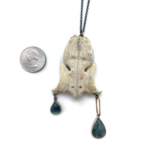 Of Mineral and Marrow Necklace - Rabbit Skull and Moss Aquamarine-Necklaces-Carin Jones-Pistachios