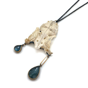Of Mineral and Marrow Necklace - Rabbit Skull and Moss Aquamarine-Necklaces-Carin Jones-Pistachios