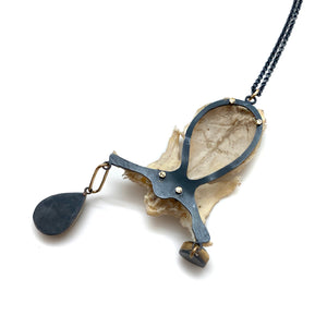 Of Mineral and Marrow Necklace - Rabbit Skull and Moss Aquamarine-Necklaces-Carin Jones-Pistachios