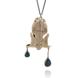 Of Mineral and Marrow Necklace - Rabbit Skull and Moss Aquamarine-Necklaces-Carin Jones-Pistachios