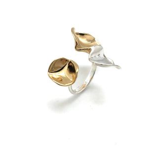 Open Silver and Gold Three-Petal Ring-Rings-Emi Nakamura-Pistachios
