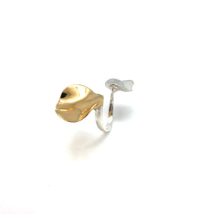Open Silver and Gold Two-Petal Ring-Rings-Emi Nakamura-Pistachios
