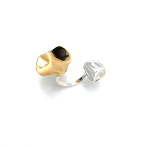 Open Silver and Gold Two-Petal Ring-Rings-Emi Nakamura-Pistachios