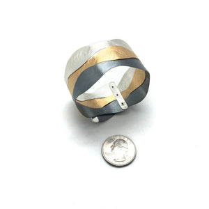 Overlapping Wave Bracelet Oxidized, Silver and Gold-Bracelets-Kacper Schiffers-Pistachios