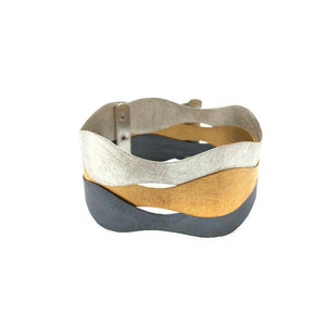 Overlapping Wave Bracelet Oxidized, Silver and Gold-Bracelets-Kacper Schiffers-Pistachios