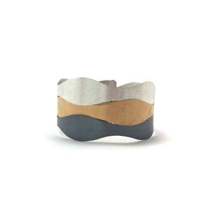 Overlapping Wave Bracelet Oxidized, Silver and Gold-Bracelets-Kacper Schiffers-Pistachios