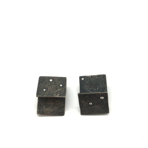 Oxidized Silver Diamond Tab Clip Earrings-Earrings-Biba Schutz-Pistachios