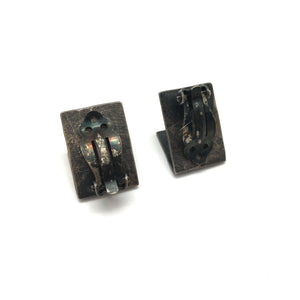 Oxidized Silver Diamond Tab Clip Earrings-Earrings-Biba Schutz-Pistachios